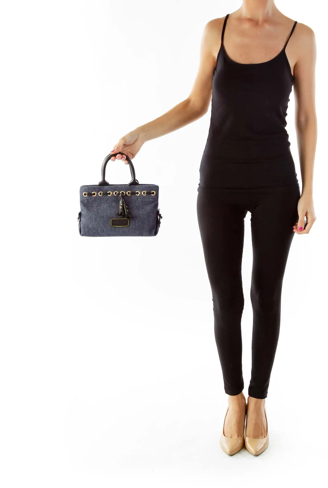 Blue Leather Denim Satchel