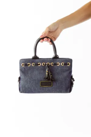 Blue Leather Denim Satchel