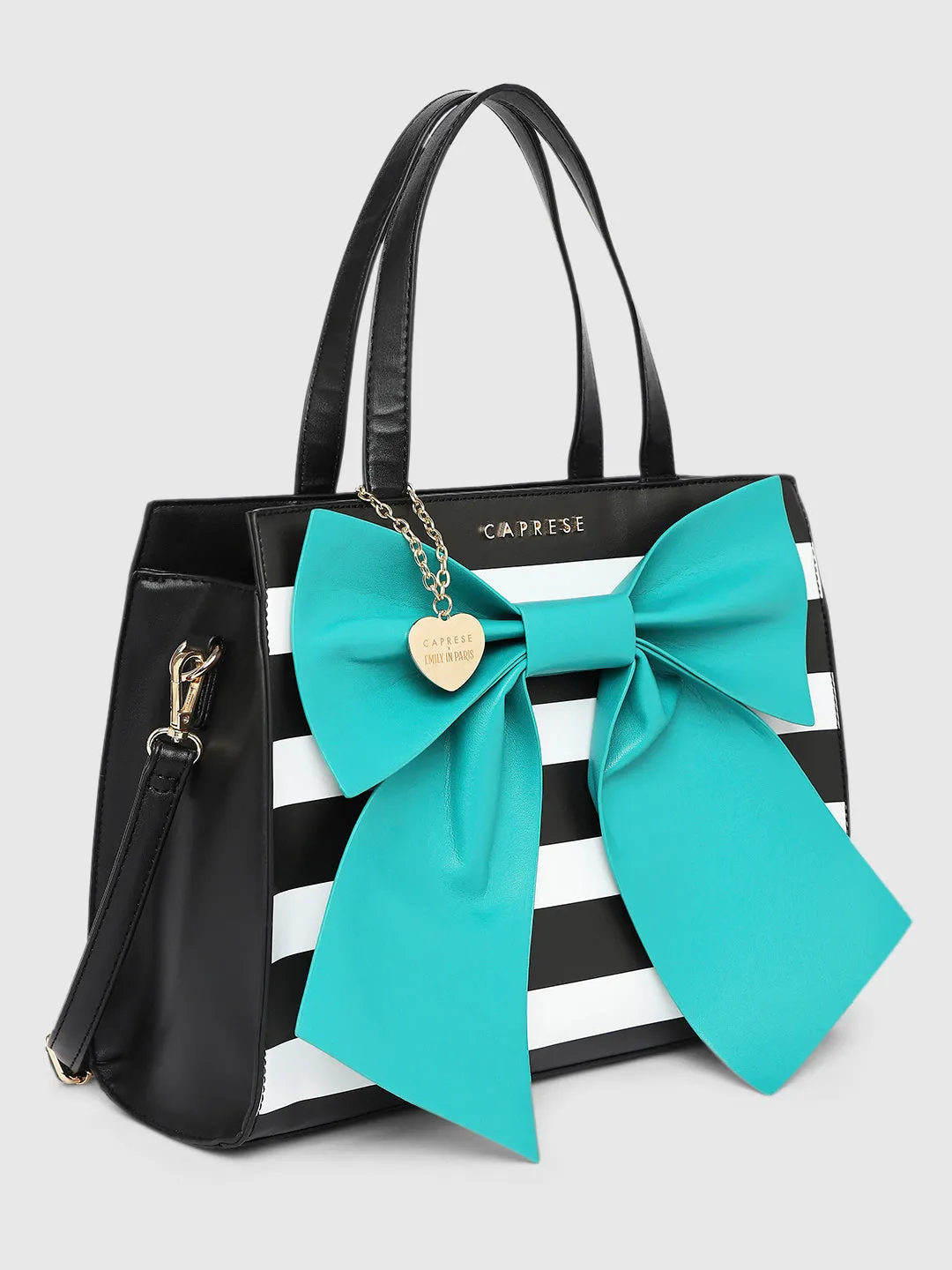Caprese Emily In Paris Printed With Bow Satchel Handbag Turquoise