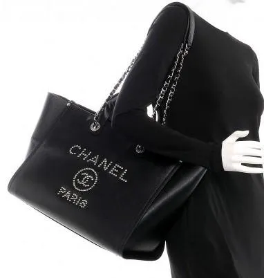 Caviar Medium Studded Deauville Tote Black