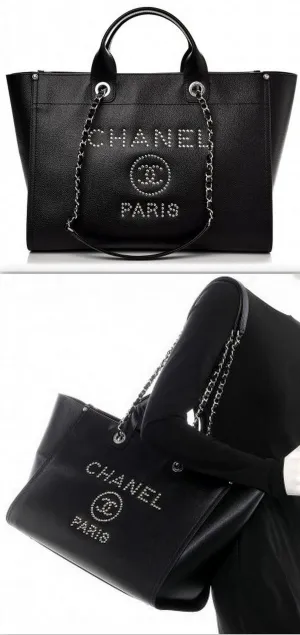 Caviar Medium Studded Deauville Tote Black