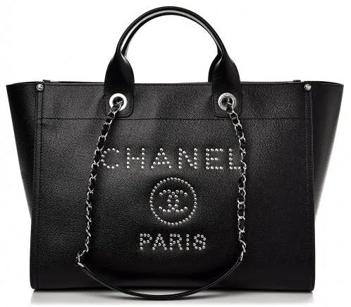 Caviar Medium Studded Deauville Tote Black