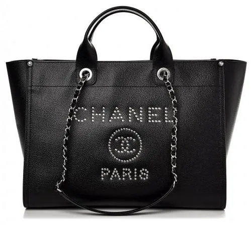 Caviar Medium Studded Deauville Tote Black