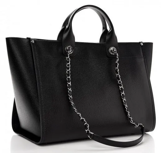 Caviar Medium Studded Deauville Tote Black