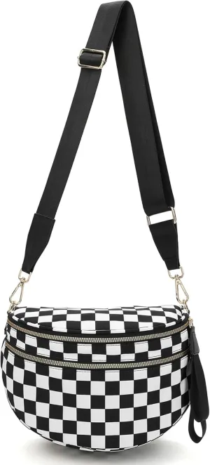Checkered Crossbody Bag Shoulder Purse Nylon Bum Bags for Women Checkered Sling Hobo Handbag Fanny Packs Crossbody Tote Purse