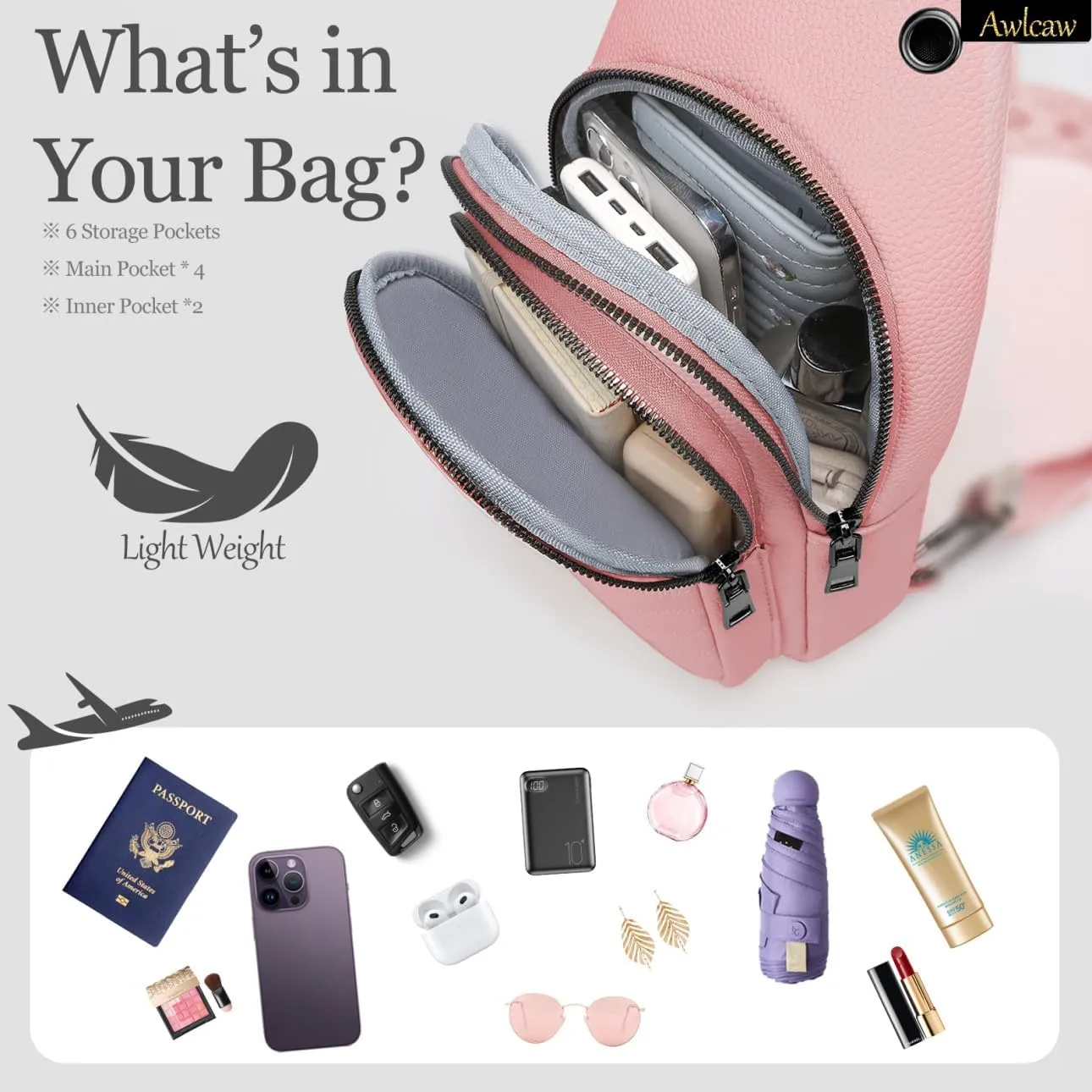 Crossbody bags for Women, Faux Leather Small Sling Bag Fashion Shoulder Waist Packs Purse and Fanny Packs Set, Pink