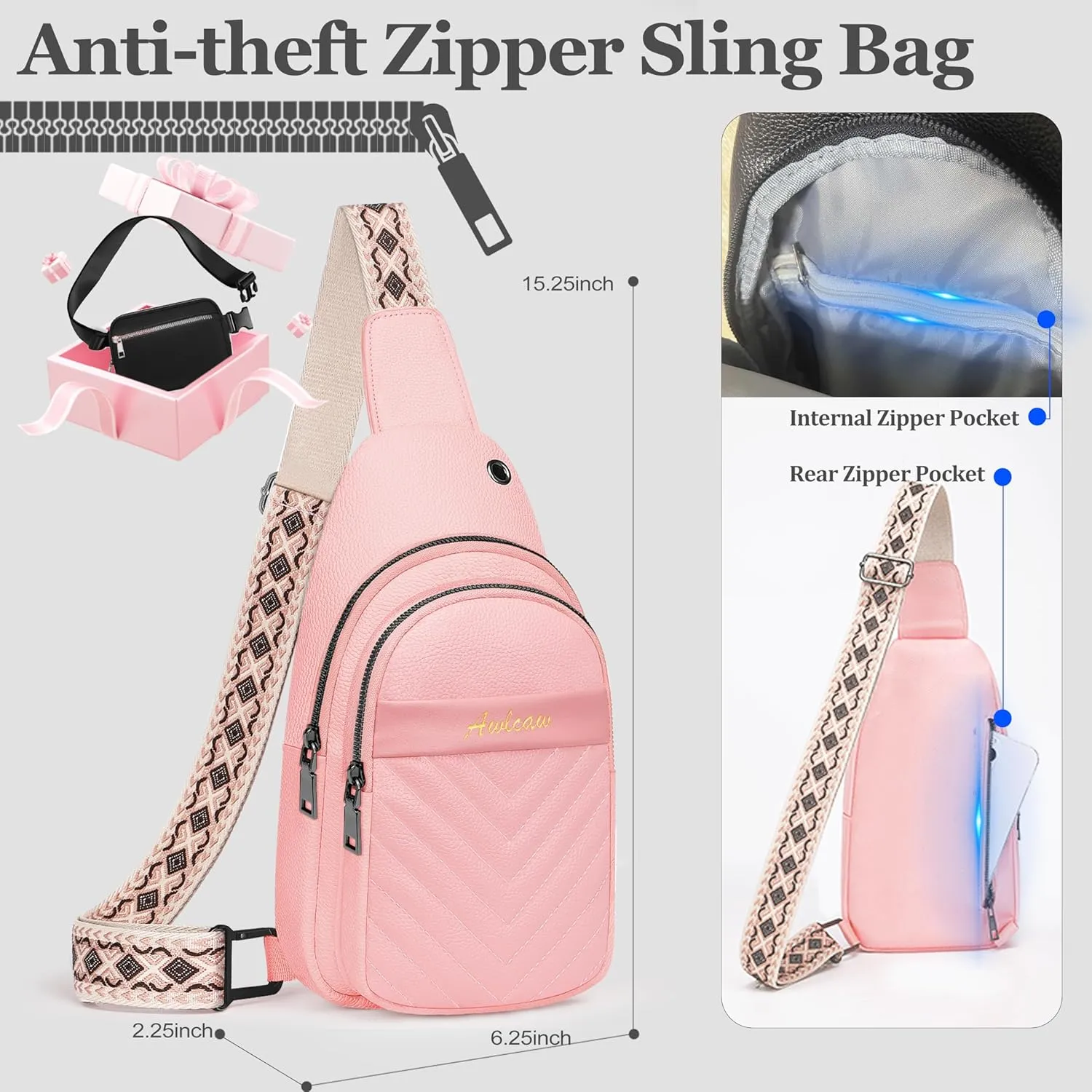 Crossbody bags for Women, Faux Leather Small Sling Bag Fashion Shoulder Waist Packs Purse and Fanny Packs Set, Pink