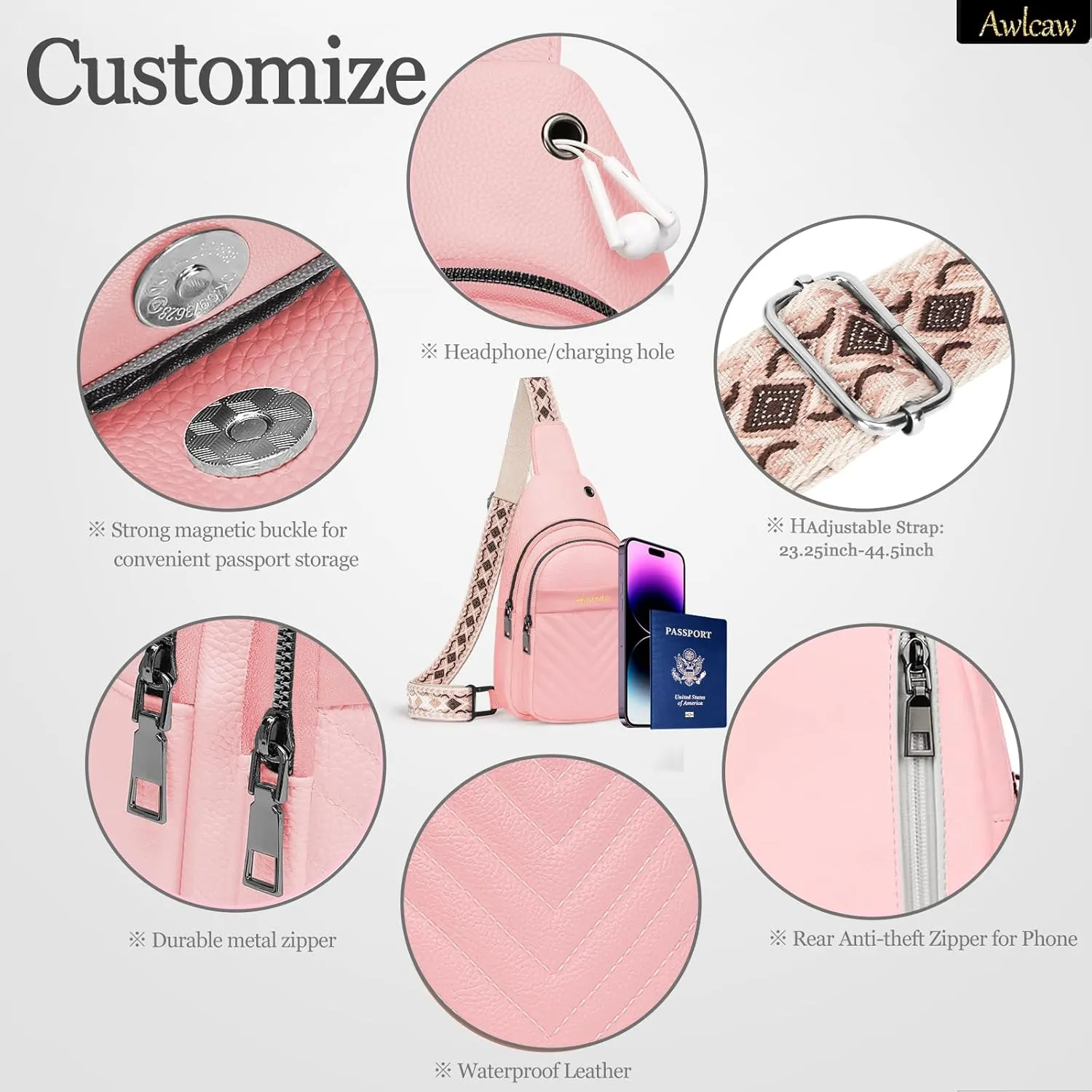 Crossbody bags for Women, Faux Leather Small Sling Bag Fashion Shoulder Waist Packs Purse and Fanny Packs Set, Pink
