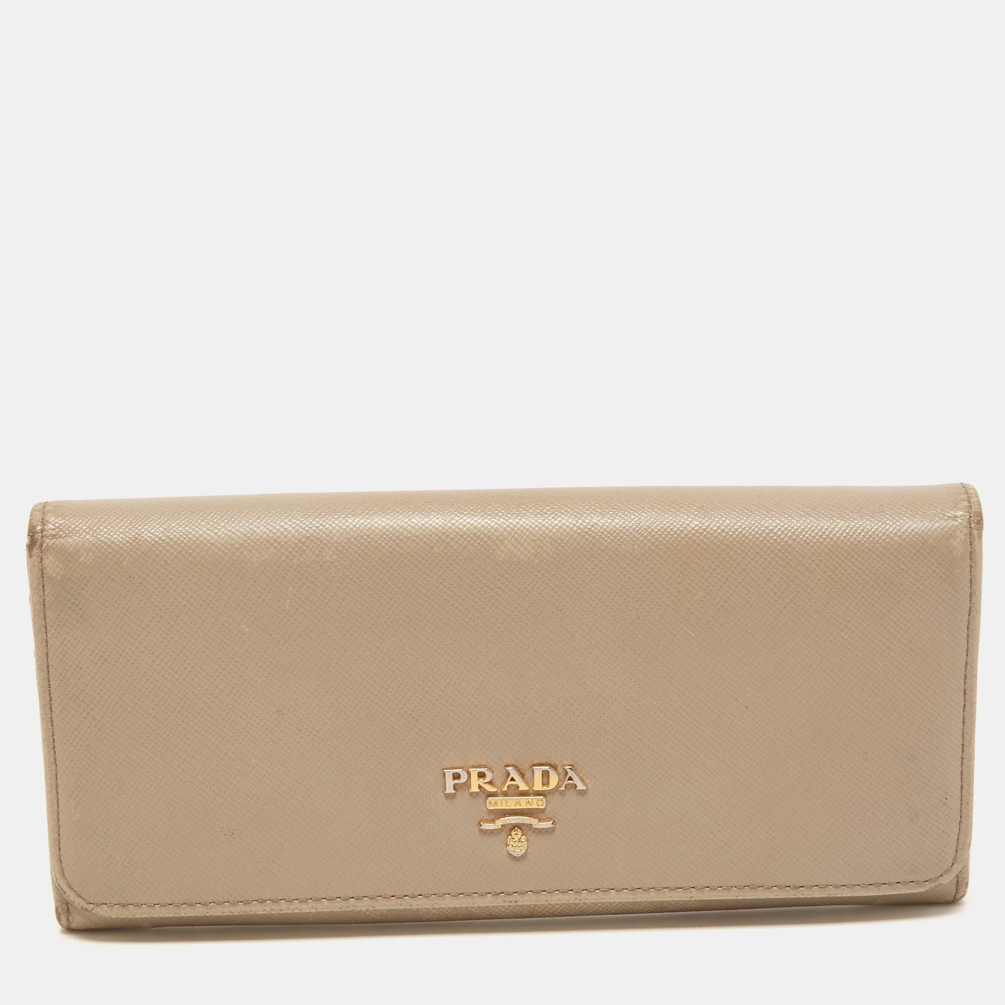 Dark Beige Saffiano Leather Flap Continental Wallet