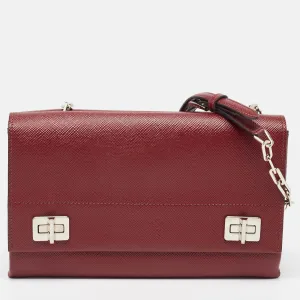 Dark Red Saffiano Cuir Leather Double Shoulder Bag