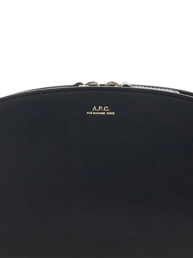'Demi Lune' Black Shoulder Bag With Embossed Logo On The Front In Leather Woman