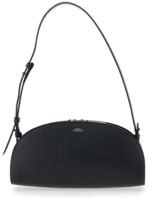 'Demi Lune' Black Shoulder Bag With Embossed Logo On The Front In Leather Woman
