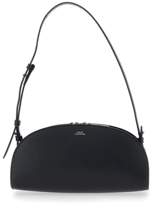 'Demi Lune' Black Shoulder Bag With Embossed Logo On The Front In Leather Woman