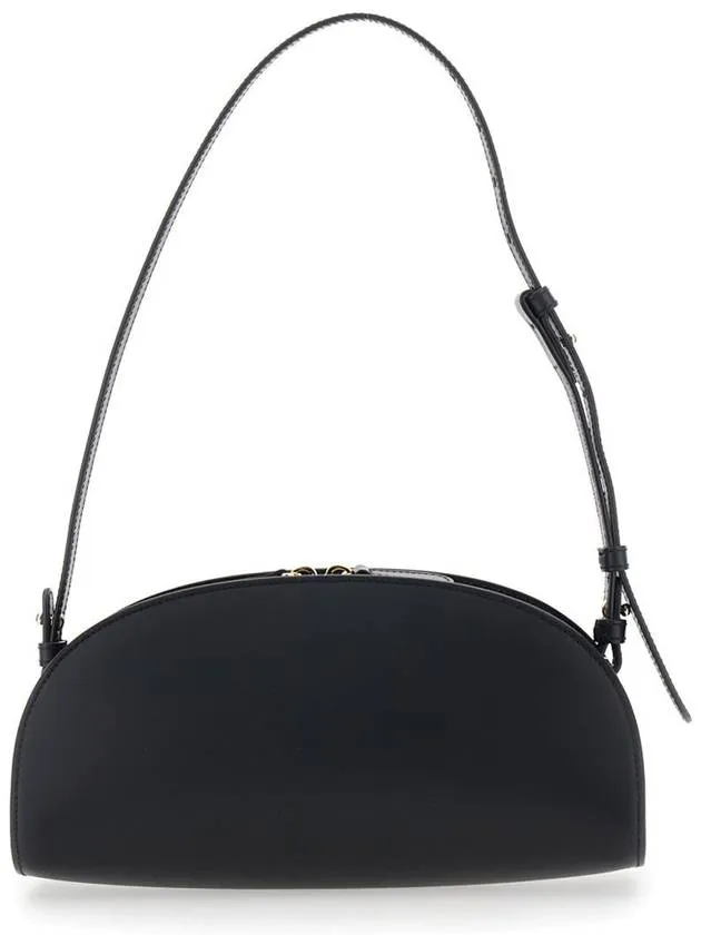 'Demi Lune' Black Shoulder Bag With Embossed Logo On The Front In Leather Woman