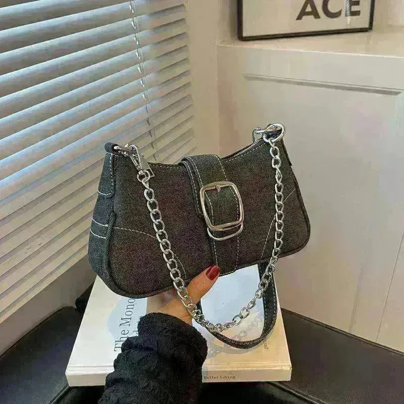 Denim Shoulder Bags Women's Fashion Chains Handbag Crossbody Bags Small Square Armpit Bag