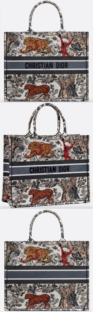 Embroidered Canvas Book Safari Tote Bag