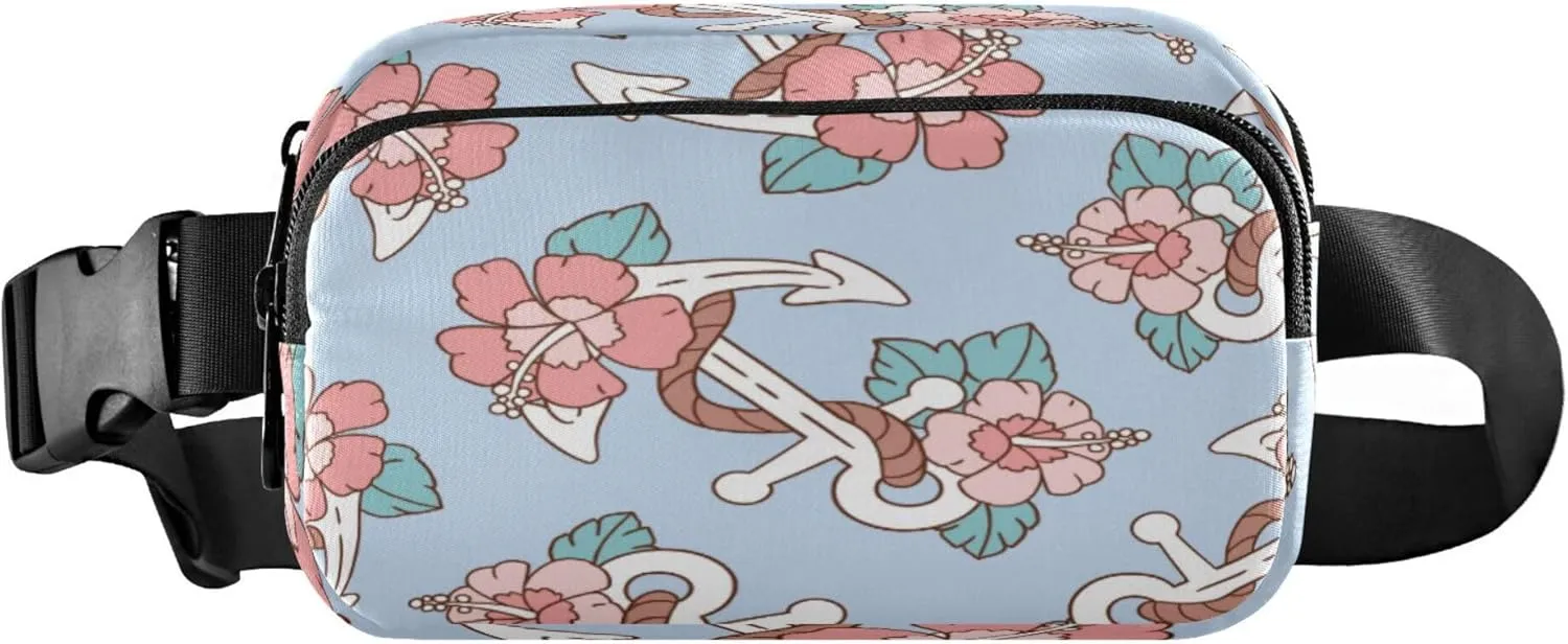 Exnundod Fanny Waist Packs Anchor Floral Pattern Prints Running Hiking Waist Pack Fashionable Zipper Belt Bag for Workout Traveling