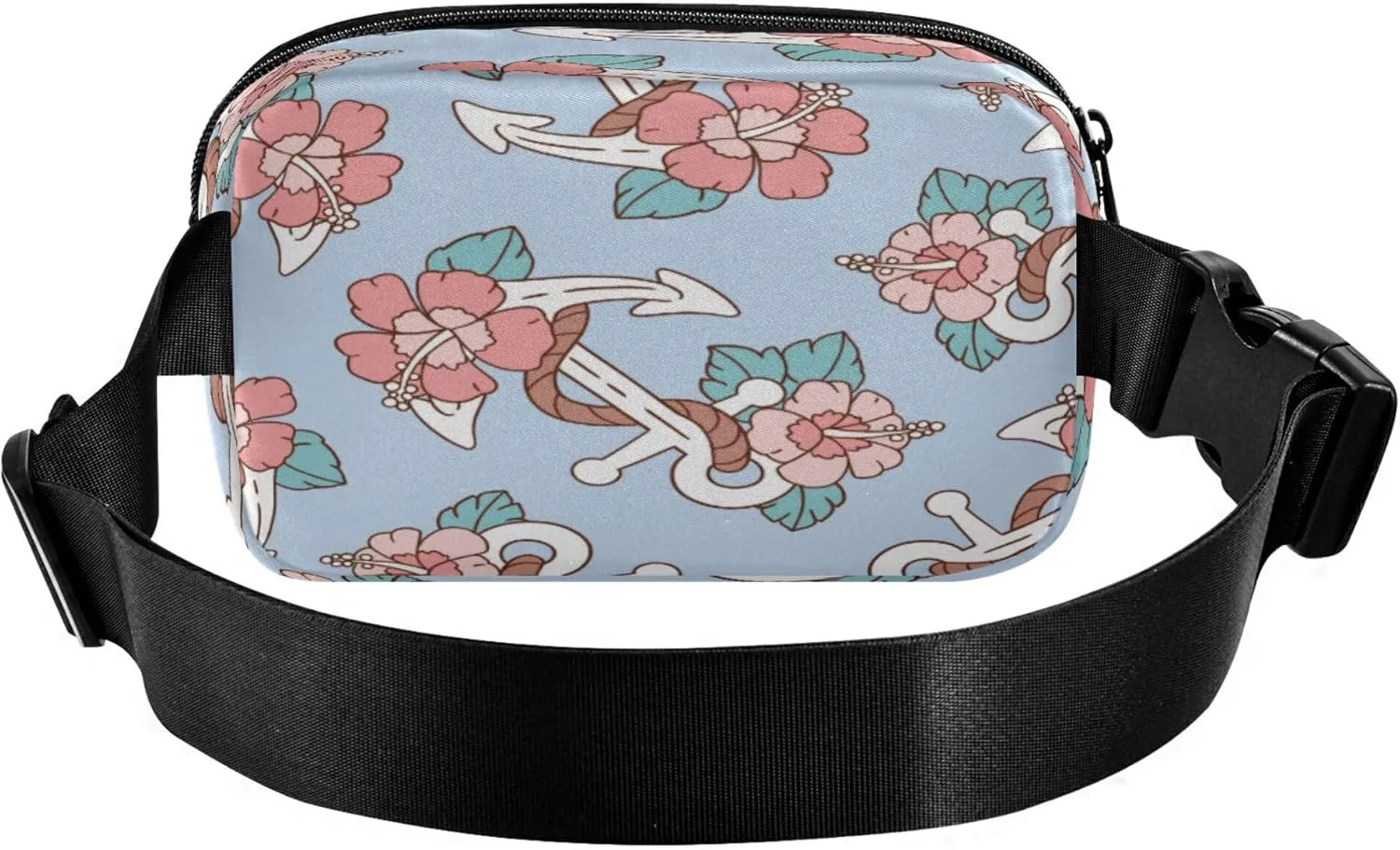 Exnundod Fanny Waist Packs Anchor Floral Pattern Prints Running Hiking Waist Pack Fashionable Zipper Belt Bag for Workout Traveling