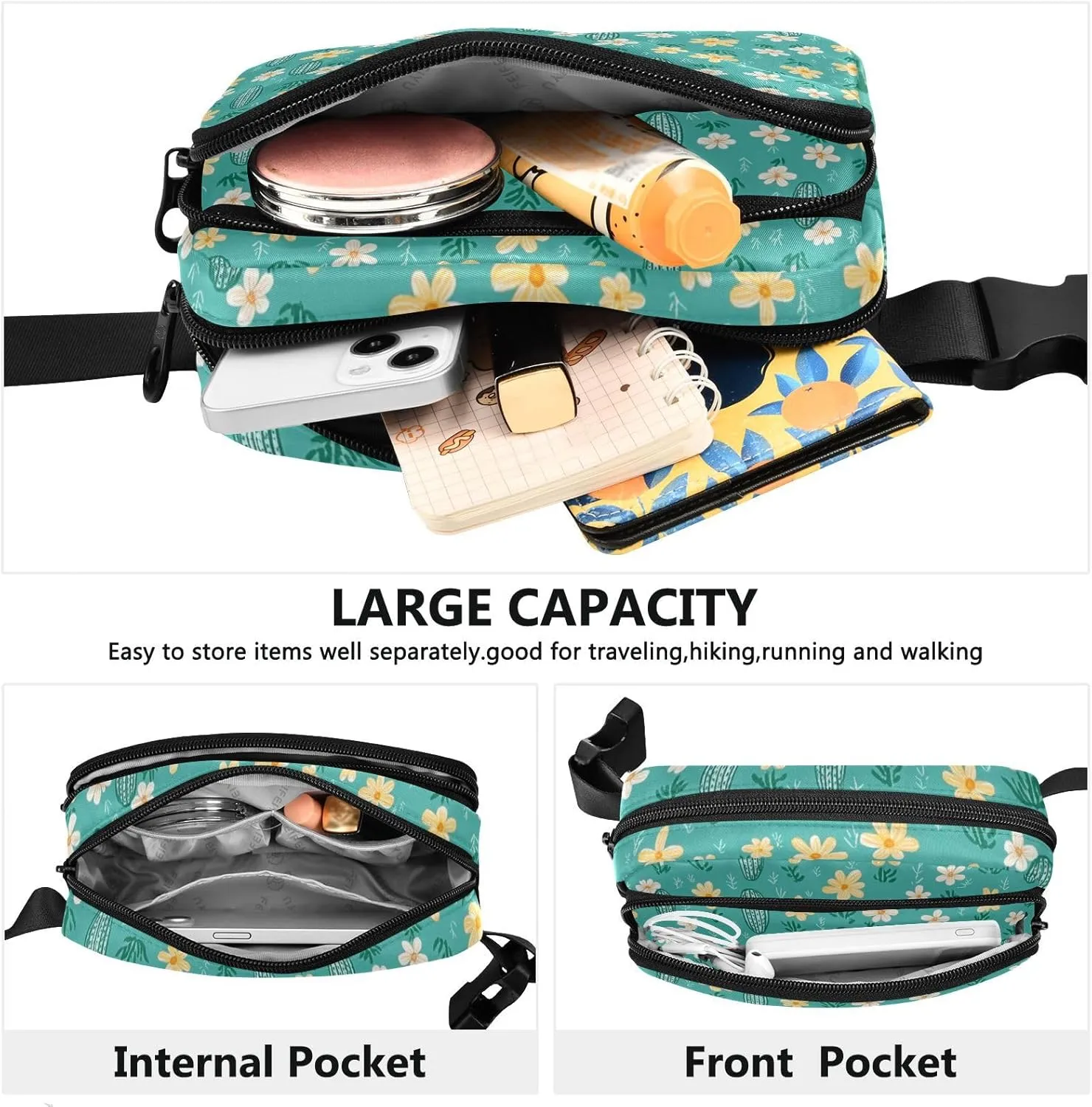 Fashion Fanny Waist Pack Small Flowers and Small Foliage Men Women Mini Sling Chest Bag with Adjustable Strap Crossbody Sport Bags for Travel Shopping Running