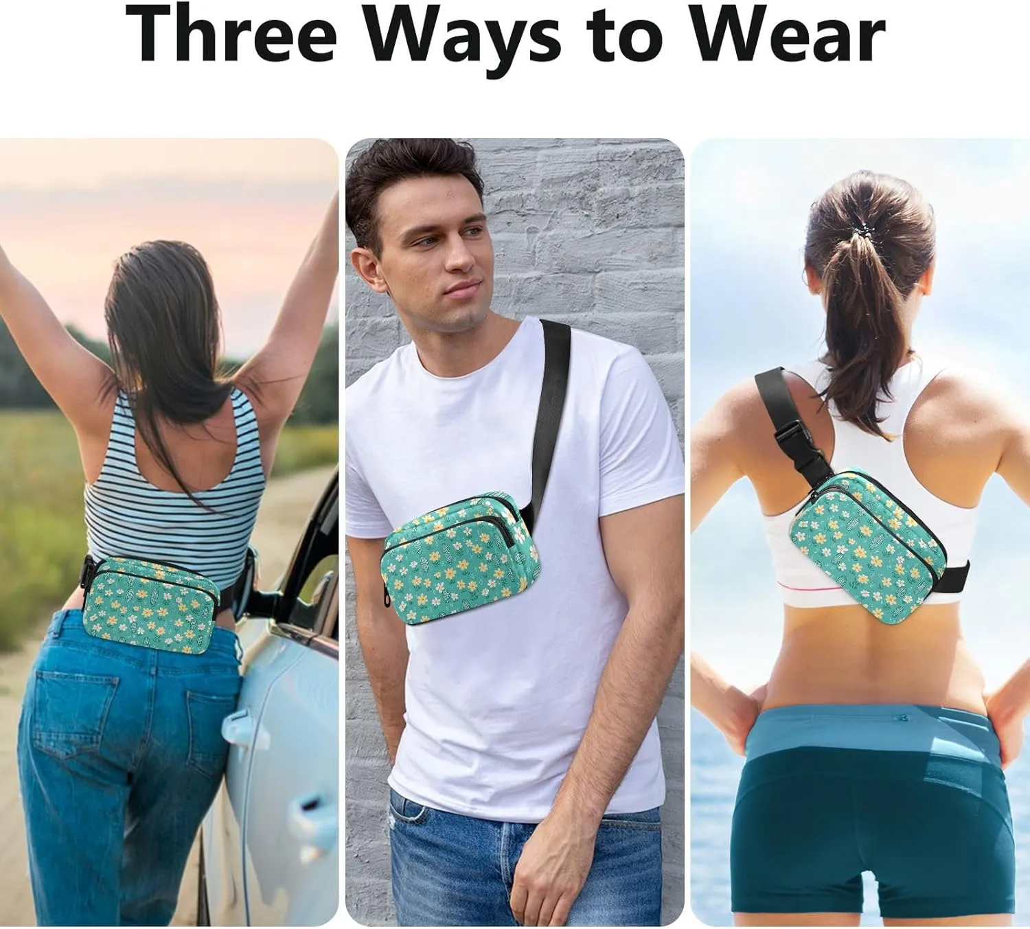 Fashion Fanny Waist Pack Small Flowers and Small Foliage Men Women Mini Sling Chest Bag with Adjustable Strap Crossbody Sport Bags for Travel Shopping Running