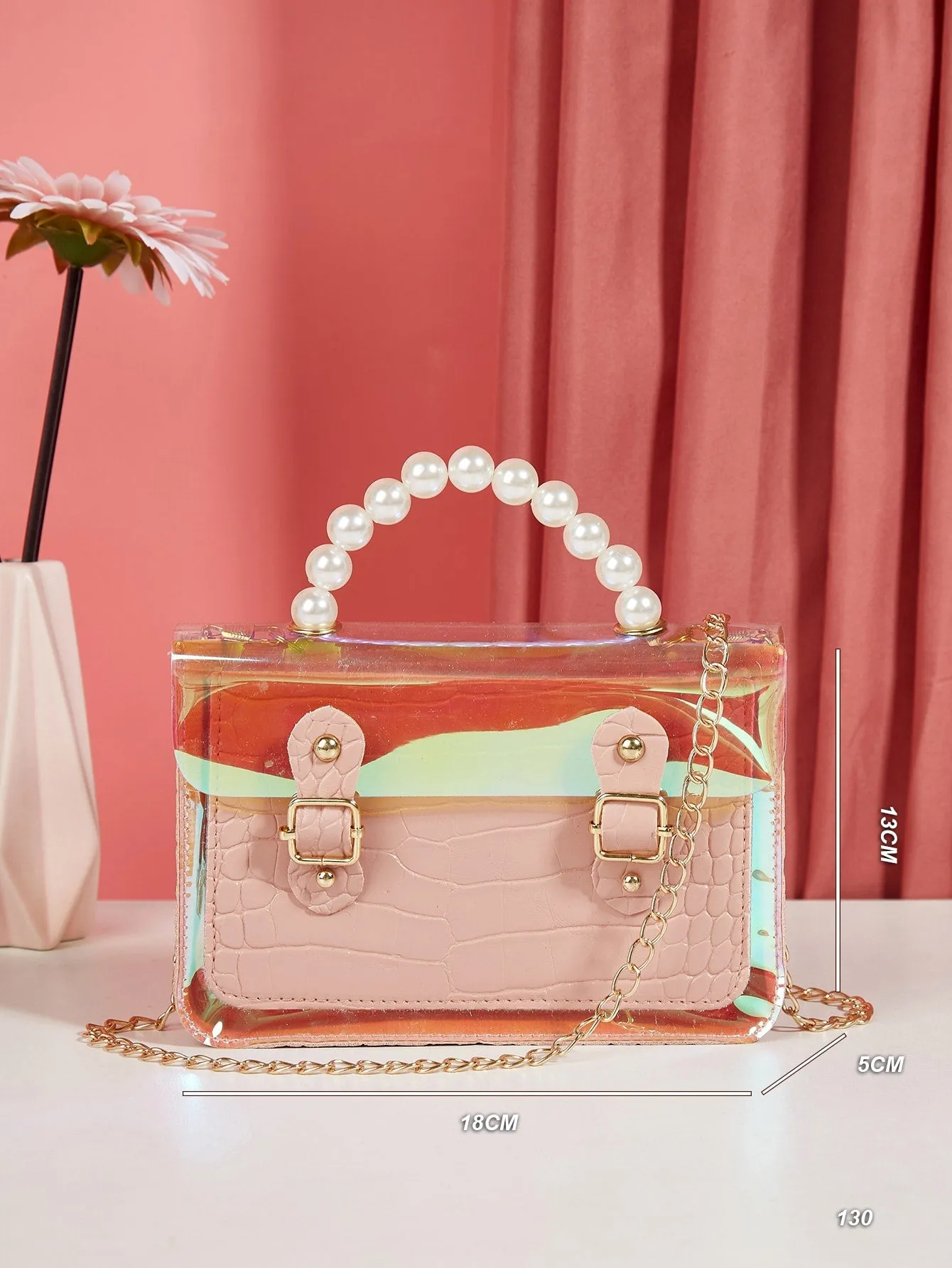 Faux Pearl Handle Flap Chain Bag