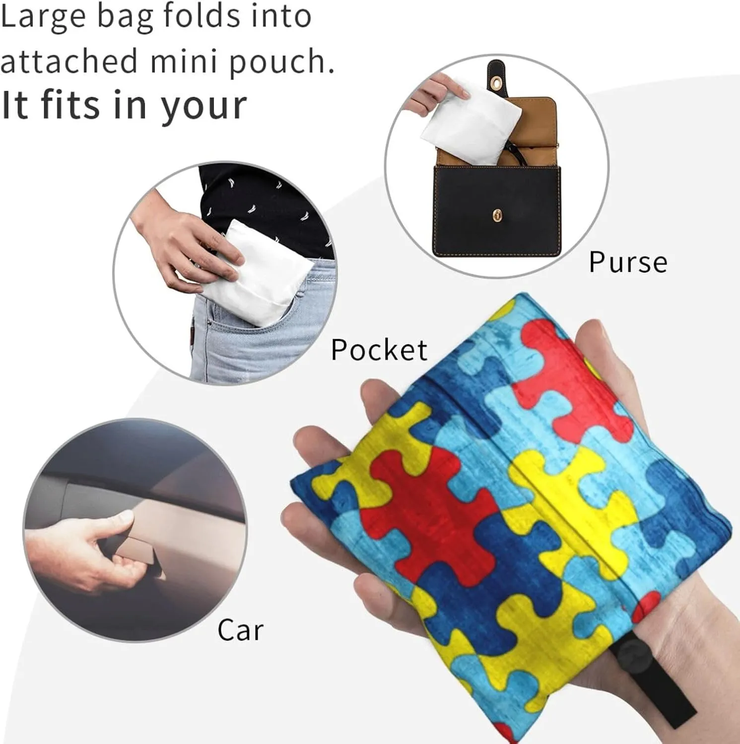 Foldable Reusable Shopping Tote  Waterproof, Lightweight & Durable for Groceries, Travel & Daily Use