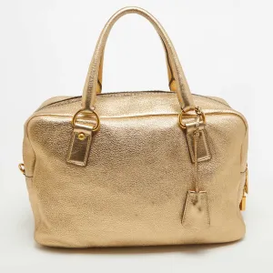 Gold Vitello Daino Leather Large Bauletto Bag