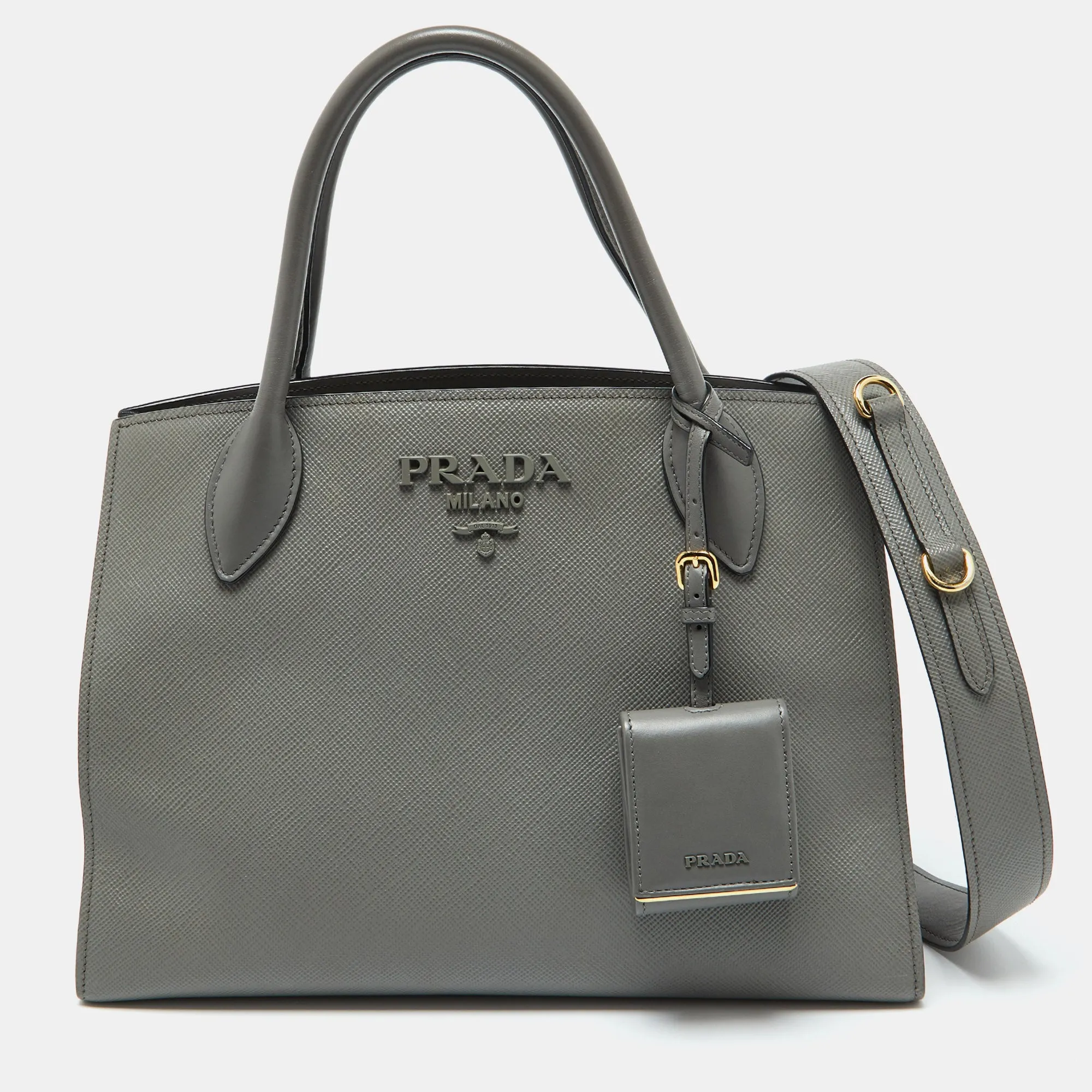 Grey Saffiano Cuir Leather Monochrome Tote