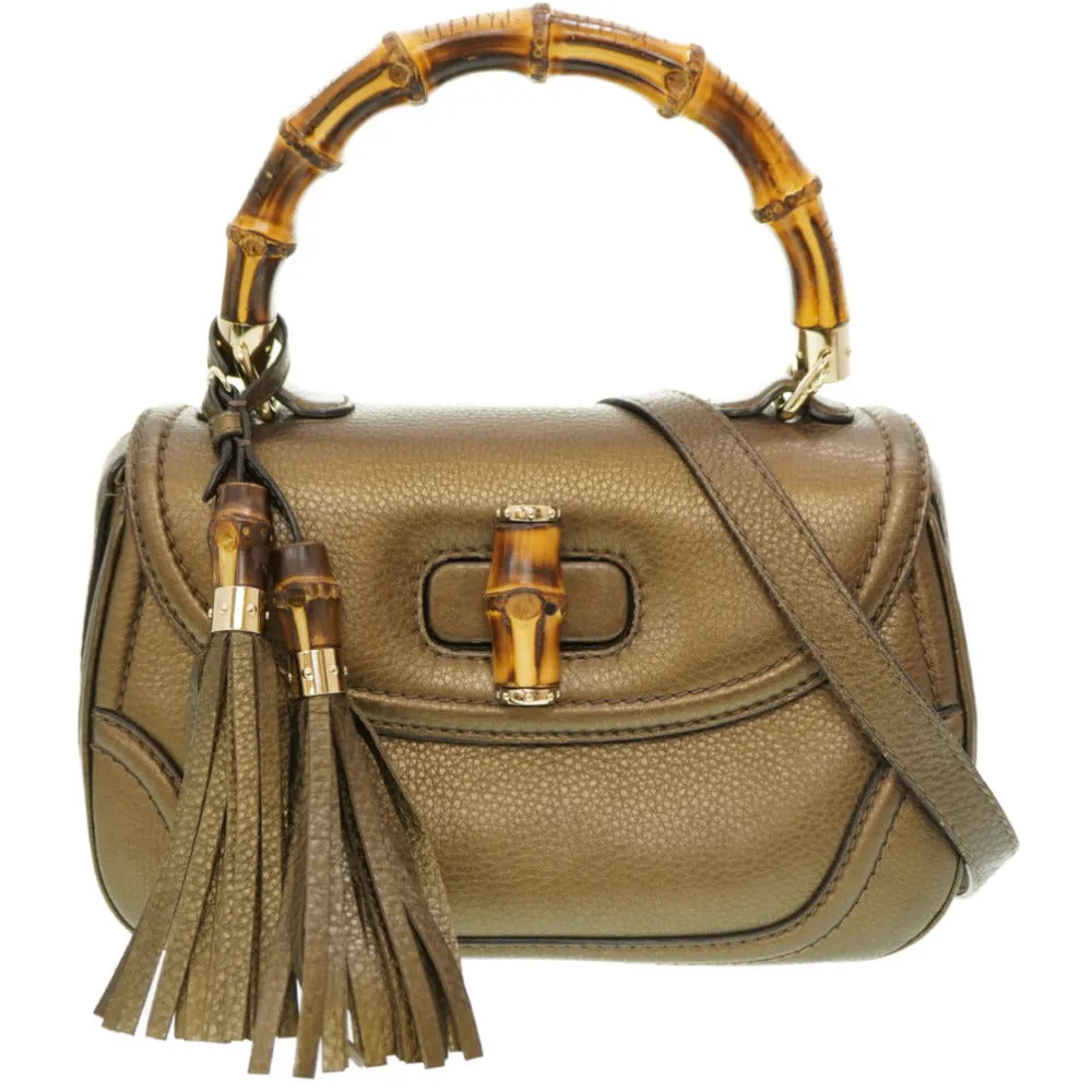 GUCCI Handbag 254884 leather gold New Bamboo Women Used