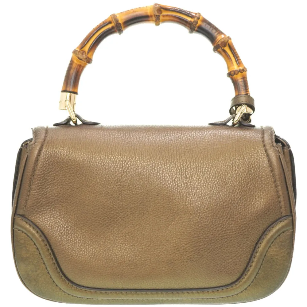 GUCCI Handbag 254884 leather gold New Bamboo Women Used