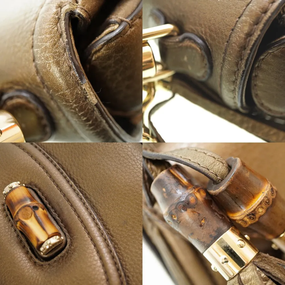 GUCCI Handbag 254884 leather gold New Bamboo Women Used