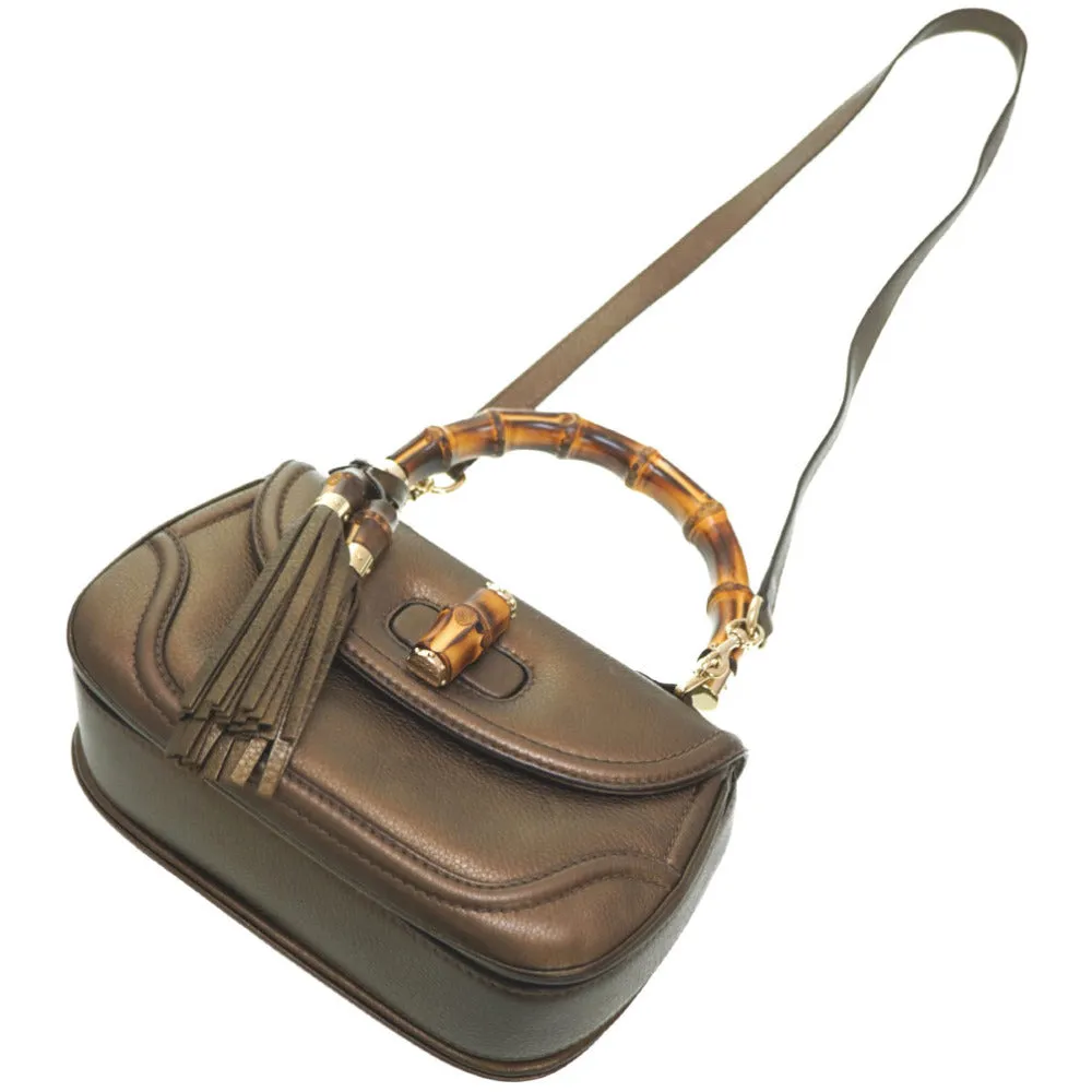 GUCCI Handbag 254884 leather gold New Bamboo Women Used