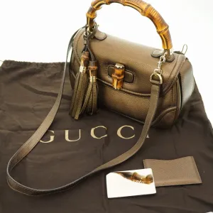GUCCI Handbag 254884 leather gold New Bamboo Women Used