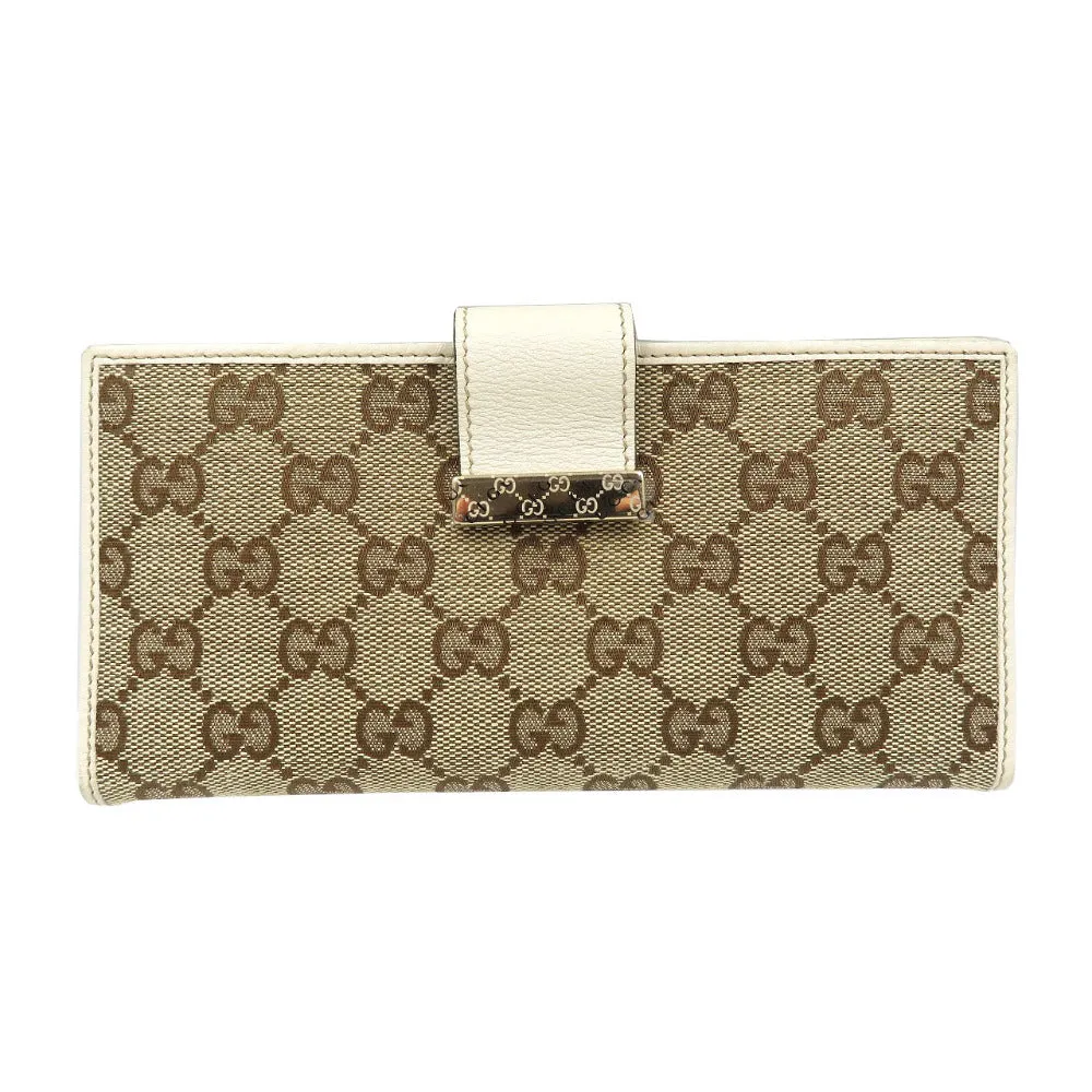 GUCCI Long Wallet Purse 212096 GG canvas, leather beige Continental wallet Women Used