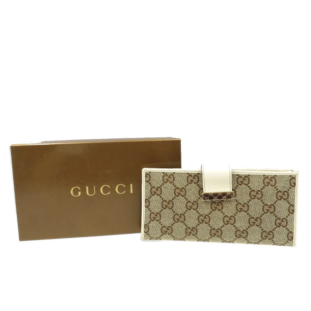 GUCCI Long Wallet Purse 212096 GG canvas, leather beige Continental wallet Women Used