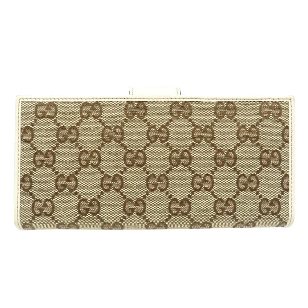 GUCCI Long Wallet Purse 212096 GG canvas, leather beige Continental wallet Women Used