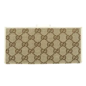 GUCCI Long Wallet Purse 212096 GG canvas, leather beige Continental wallet Women Used