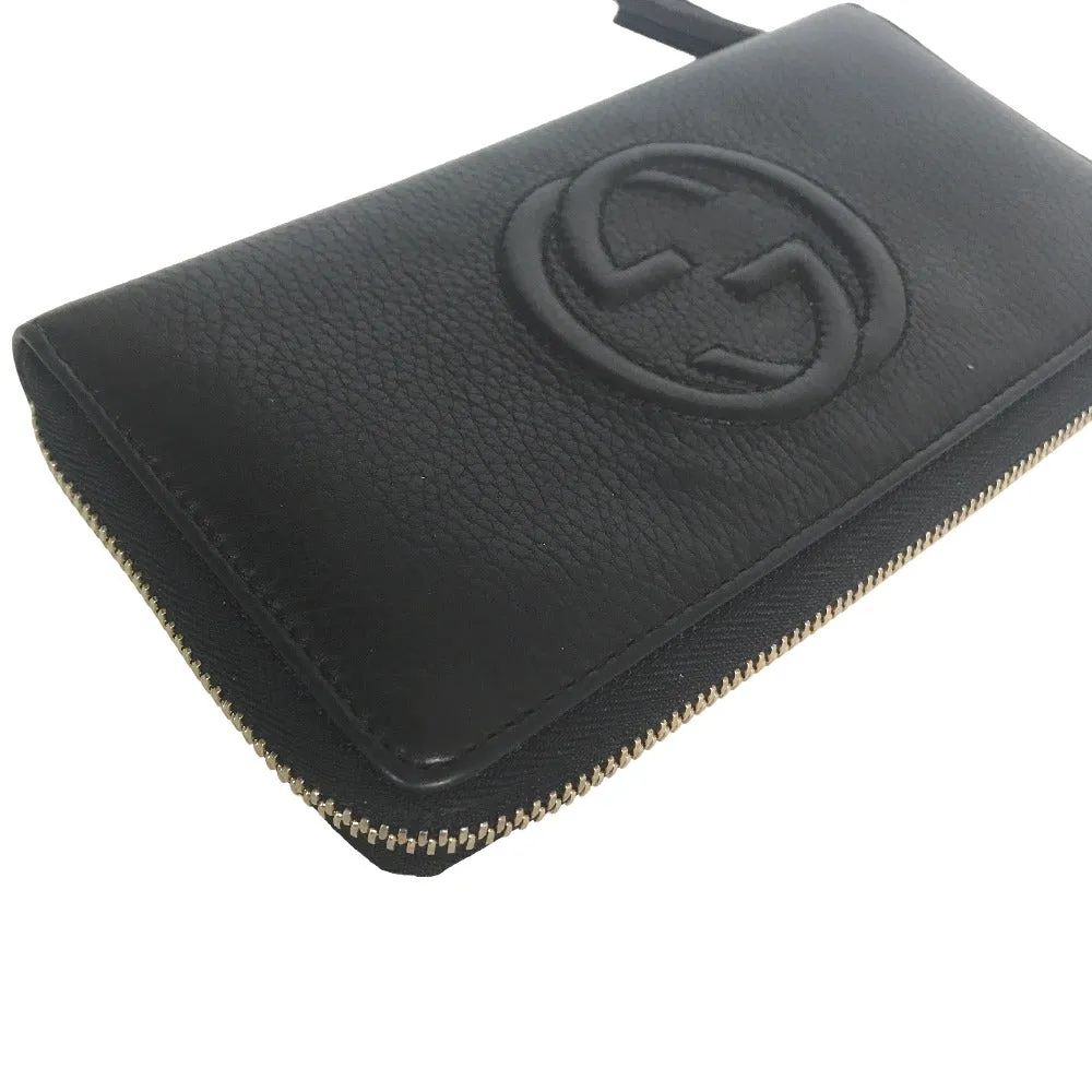 GUCCI Long Wallet Purse 80804 0416 leather black Round zip Soho Interlocking Women Secondhand
