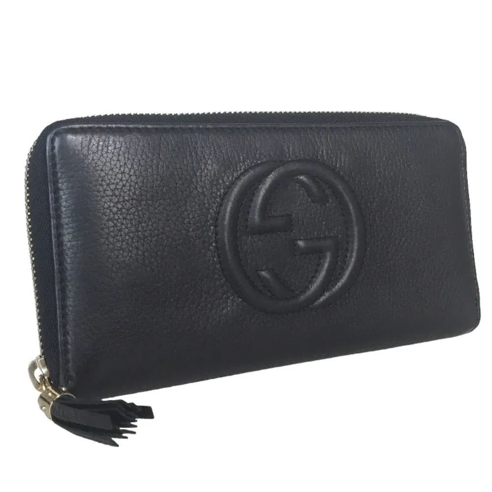 GUCCI Long Wallet Purse 80804 0416 leather black Round zip Soho Interlocking Women Secondhand