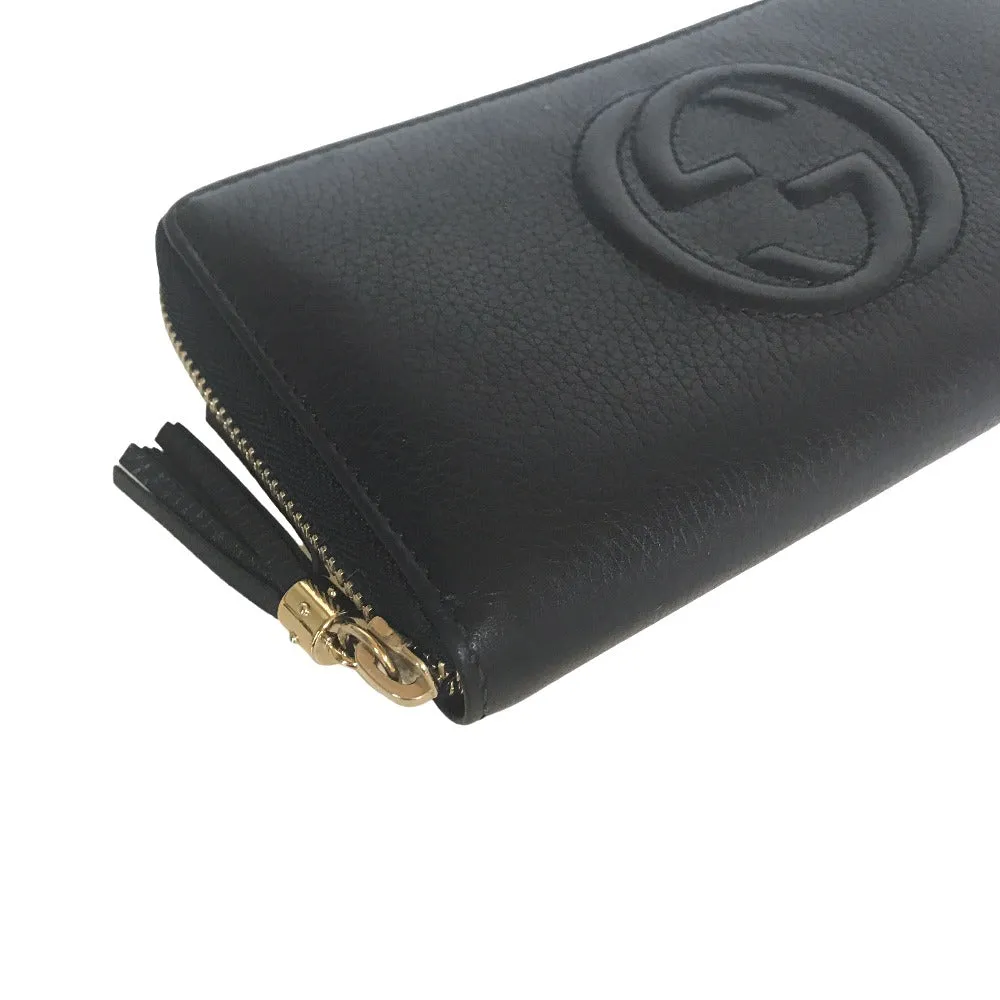 GUCCI Long Wallet Purse 80804 0416 leather black Round zip Soho Interlocking Women Secondhand