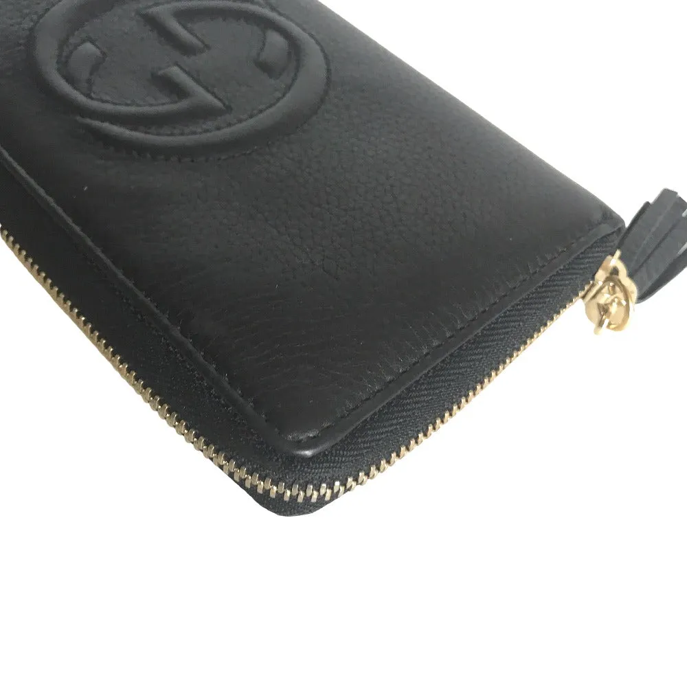 GUCCI Long Wallet Purse 80804 0416 leather black Round zip Soho Interlocking Women Secondhand