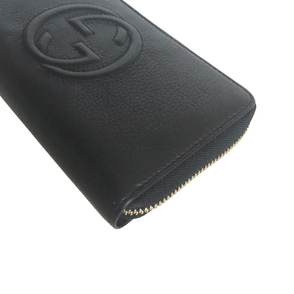 GUCCI Long Wallet Purse 80804 0416 leather black Round zip Soho Interlocking Women Secondhand