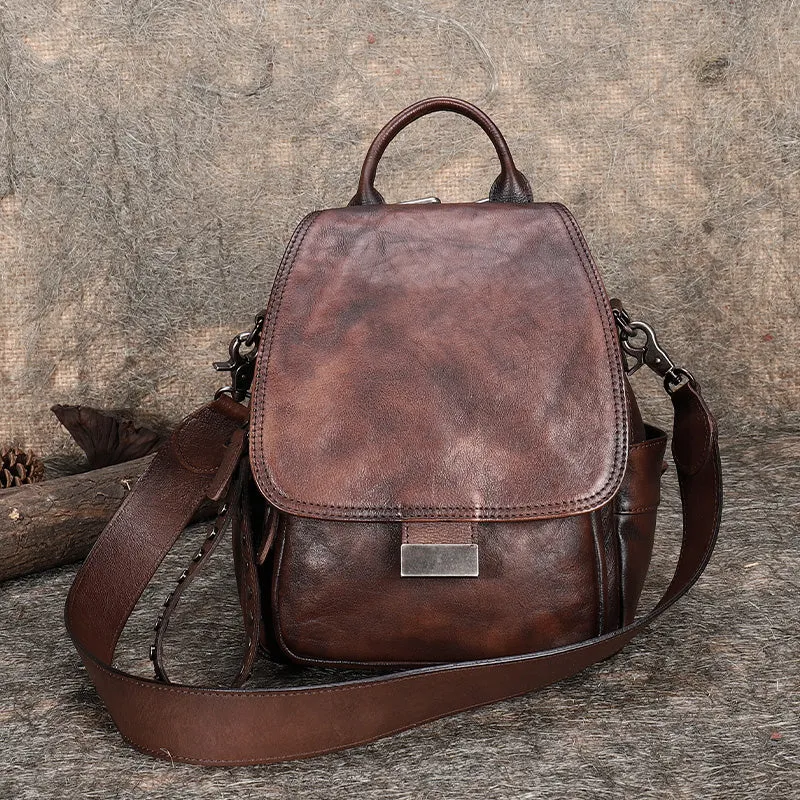 Handmade Convertible Leather Backpacks Bag Womens Best Brown Leather Shoulder Purse School Rucksack