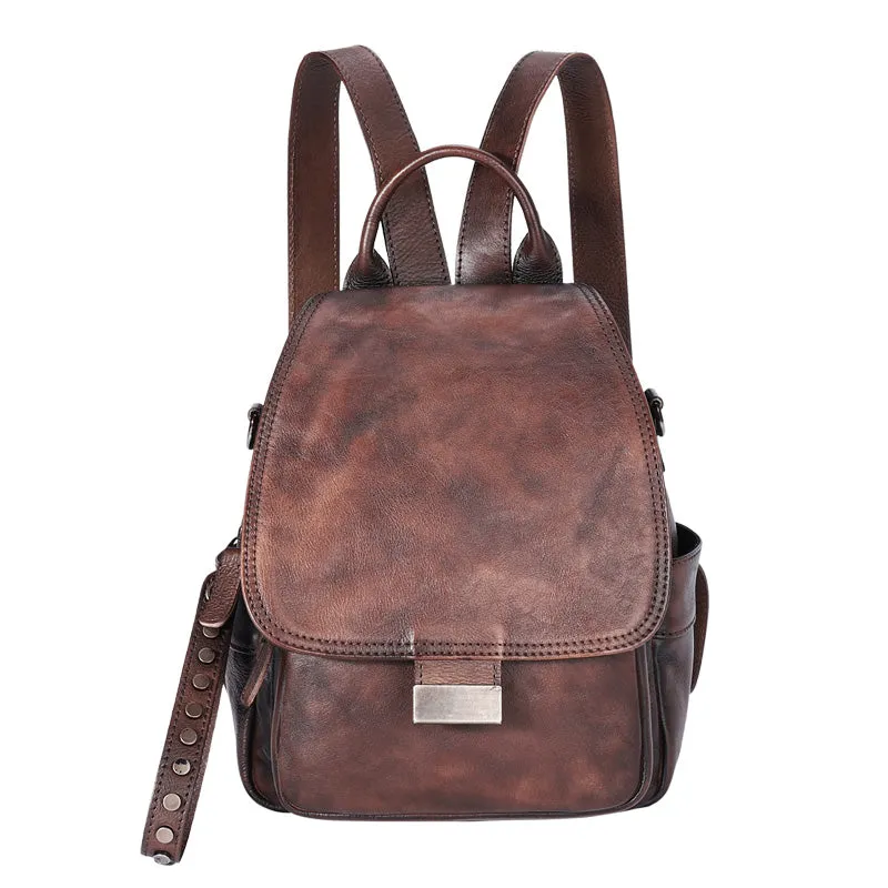 Handmade Convertible Leather Backpacks Bag Womens Best Brown Leather Shoulder Purse School Rucksack
