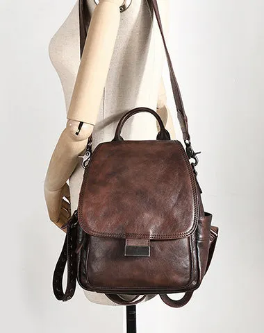 Handmade Convertible Leather Backpacks Bag Womens Best Brown Leather Shoulder Purse School Rucksack