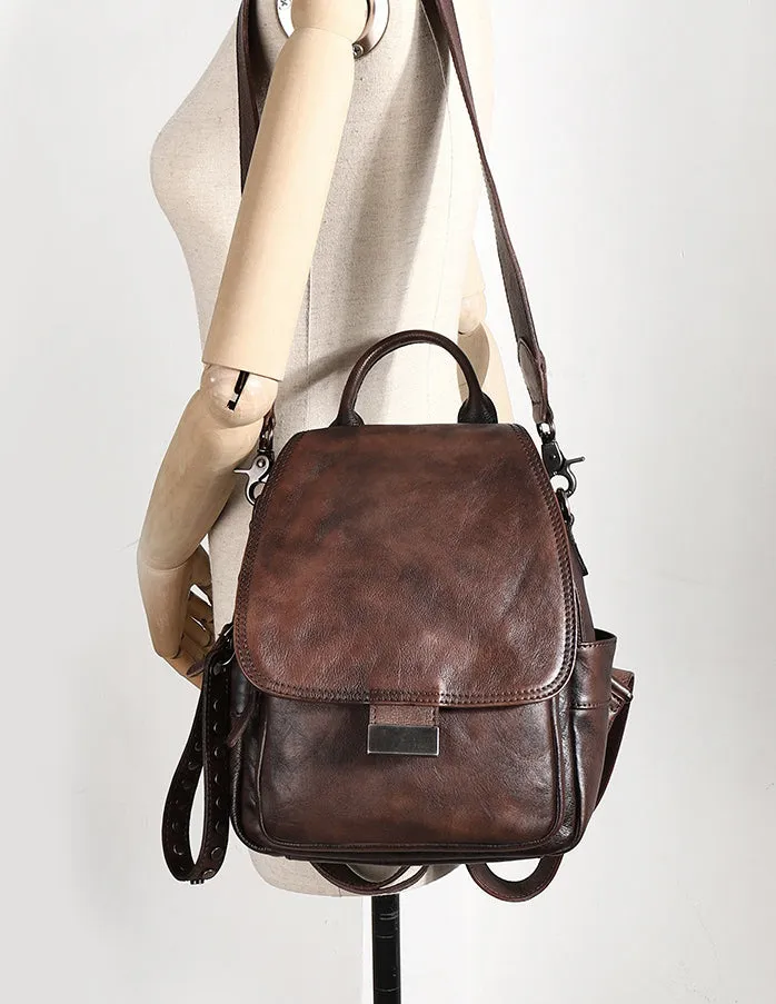 Handmade Convertible Leather Backpacks Bag Womens Best Brown Leather Shoulder Purse School Rucksack