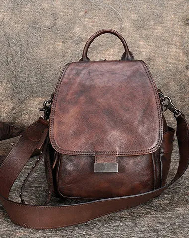 Handmade Convertible Leather Backpacks Bag Womens Best Brown Leather Shoulder Purse School Rucksack