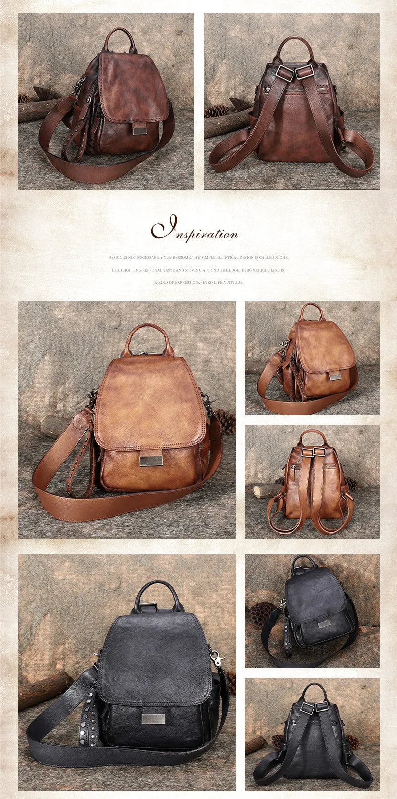 Handmade Convertible Leather Backpacks Bag Womens Best Brown Leather Shoulder Purse School Rucksack