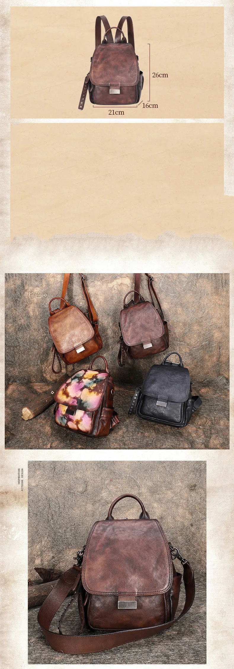 Handmade Convertible Leather Backpacks Bag Womens Best Brown Leather Shoulder Purse School Rucksack