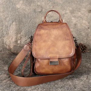 Handmade Convertible Leather Backpacks Bag Womens Best Brown Leather Shoulder Purse School Rucksack